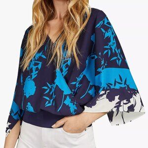 Ted Baker Blue Wrap Blouse with 3/4 Sleeves